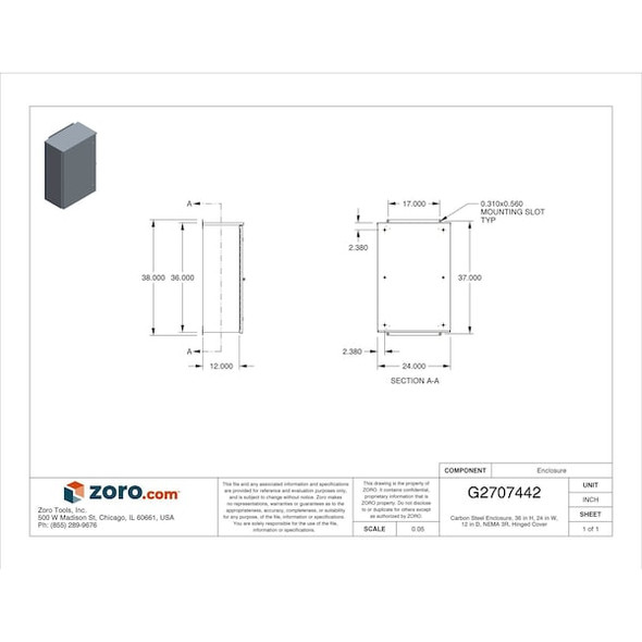 Wiegmann Padlockable Hasp Electrical Enclosures, 36 in H, 12 in D, 24 in W, 3R, Steel RHC362412
