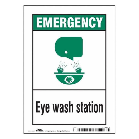 Emergency, Eye Wash Station, 5 in W x 7 in H, Vertical Rectangle, Vinyl, 471C09