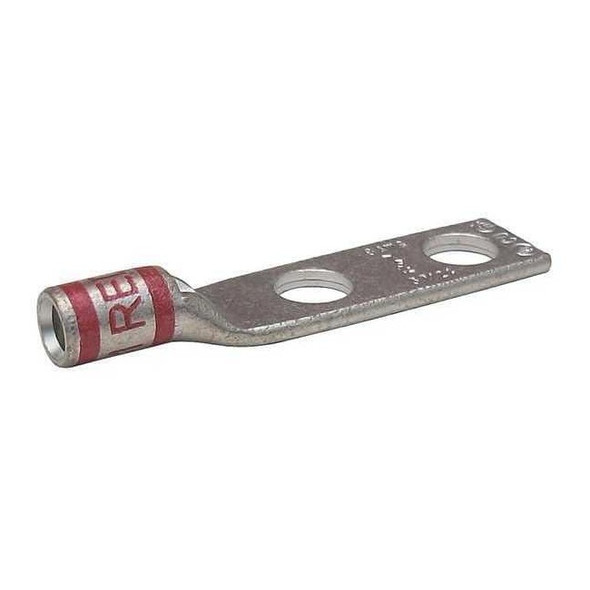 Two-Hole Compression Lug, 8 AWG Max, 3/8 in Stud, Short Barrel, Copper, Red