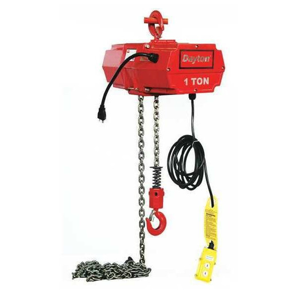 Electric Chain Hoist, 2,000 lb, 10 ft, Hook Mounted - No Trolley, 115V AC, Red