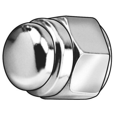 Flattened Head Cap Nut, 1/4"-28, Steel, Chrome Plated, 0.47 in H, 5 PK