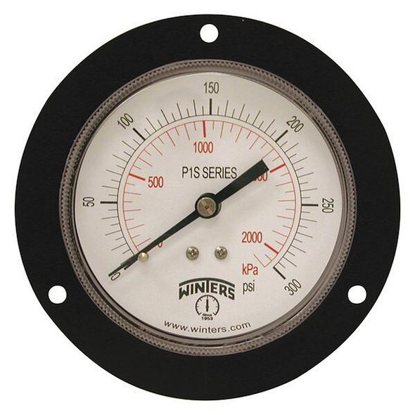 Winters Pressure Gauge,3-1/2" Dial Size,Black P1S567