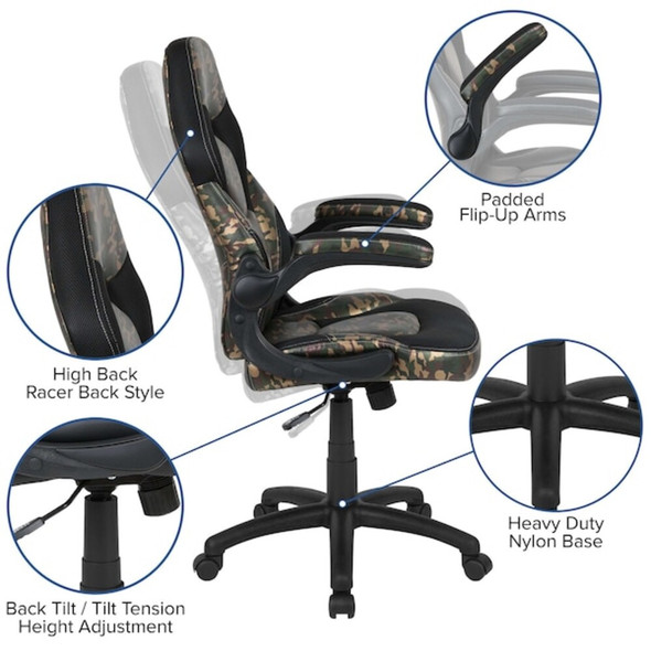 Flash Furniture Gaming Chair, Padded Flip-up, Camouflage CH-00095-CAM-GG