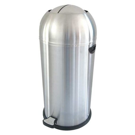 10 gal Round Step-On Can, Silver, Foot Pedal, Stainless Steel