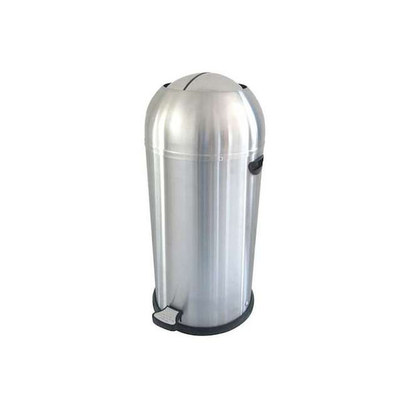 10 gal Round Step-On Can, Silver, Foot Pedal, Stainless Steel