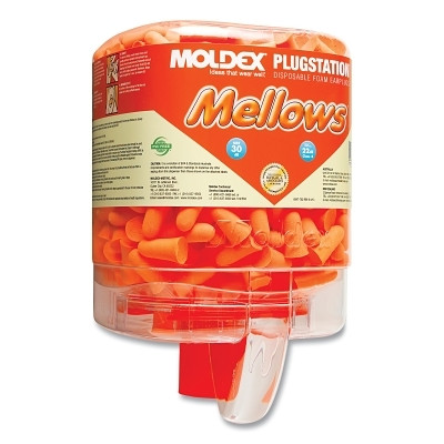 PlugStation® Earplug Dispenser, Disposable Plastic Bottle, Foam Earplugs, Bright Orange, Mellows®