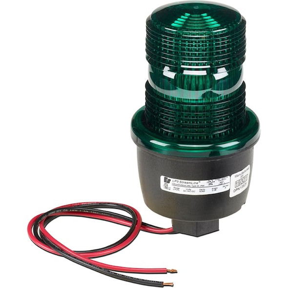 Warning Light, Green, Steady Burn LED, 120V AC, Not Applicable FPM, 3 1/8 in Dia., (F) 1/2 in NPT