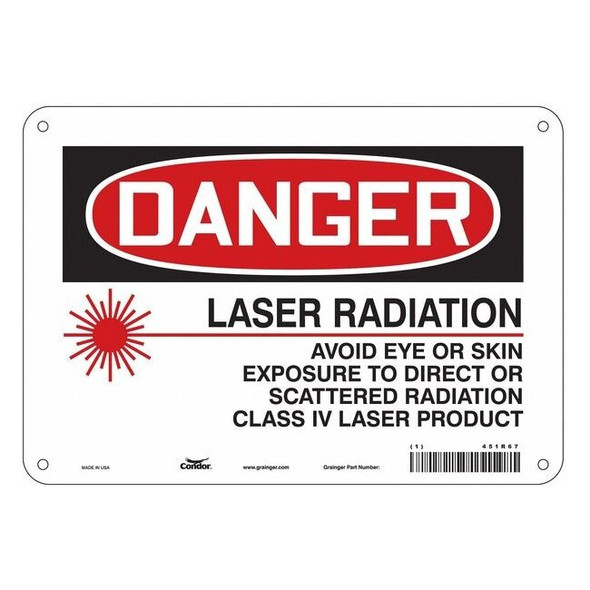 Laser Warning Sign, 7 in H, 10 in W, Aluminum, Vertical Rectangle,451R67