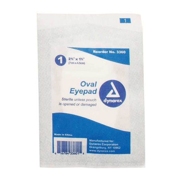 Dynarex Oval Eye Pads, Strle, 1-5/8x2-5/8in, PK600 3360