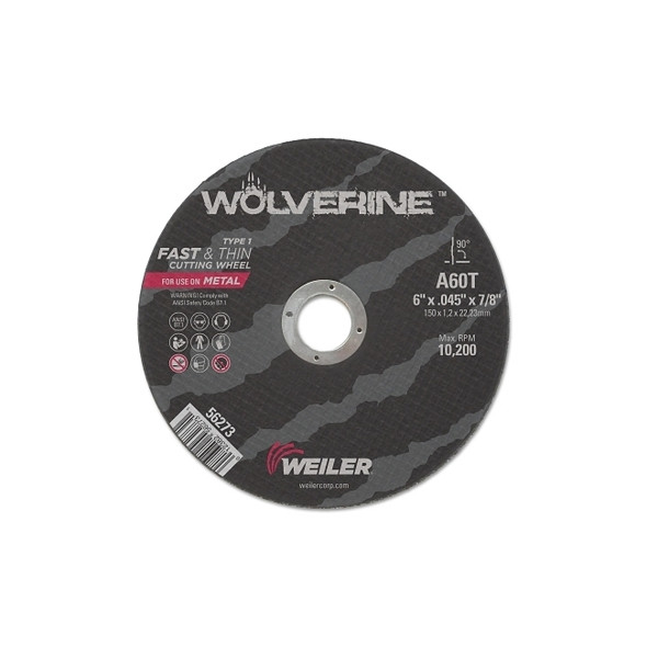 Wolverine® Cut-Off Wheel, Type 1, AO, 6 in dia x 1/4 in Arbor x 1/8 in Thick, 36T, 50 EA/BX