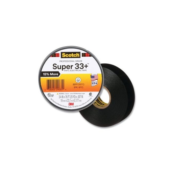 Super 33+™ Vinyl Electrical Tape, 76 ft L x 3/4 in W, Black