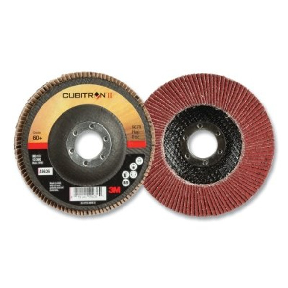 Cubitron™ II 967A Flap Disc, 4-1/2 in dia, 60+ Grit, 7/8 in Arbor, 13300 RPM