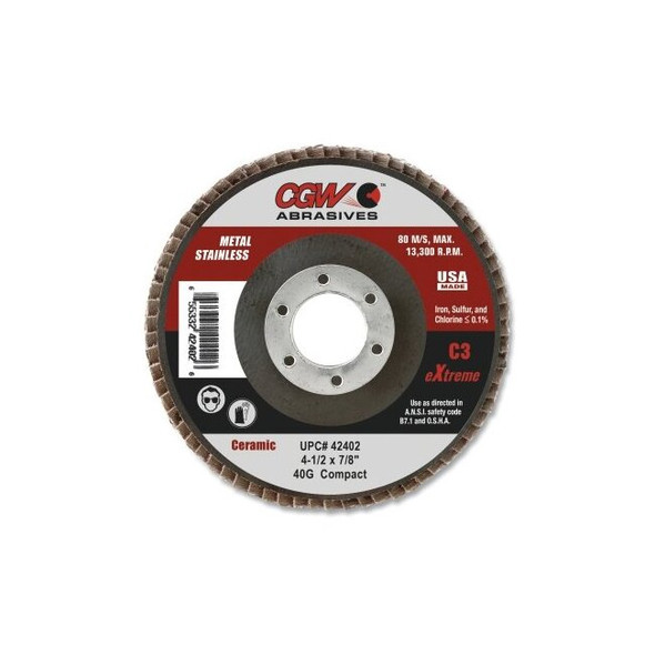 C3 Compact Ceramic Flap Disc, Ceramic, 4-1/2 in dia, 60 Grit, 7/8 Arbor
