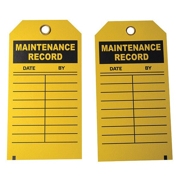 Tag, Maintenance, Cardstock, 5 3/4 in H x 3 in W, Yellow, Rectangle, 100 PK