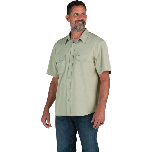 Berne Flex180 Men's Large Heathered Seagrass UPF Button Down Short Sleeve Shirt