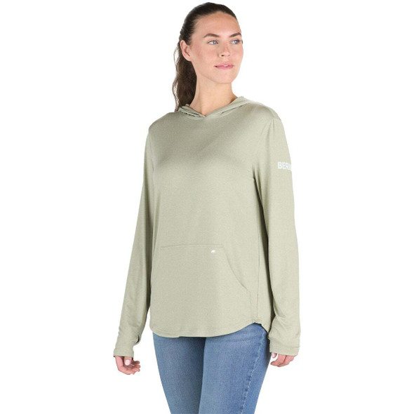 Berne Women's Small Heathered Seagrass Long Sleeve Hooded UPF Sun Shirt