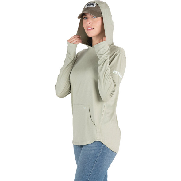 Berne Women's Medium Heathered Seagrass Long Sleeve Hooded UPF Sun Shirt