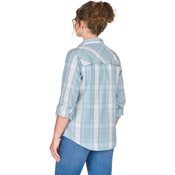 Berne Flex180 Women's Small Plaid Eggshell Blue UPF Button Down Long Sleeve Shirt Berne Flex180 Women's Small Plaid Eggshell Blue UPF Button Down Long Sleeve Shirt