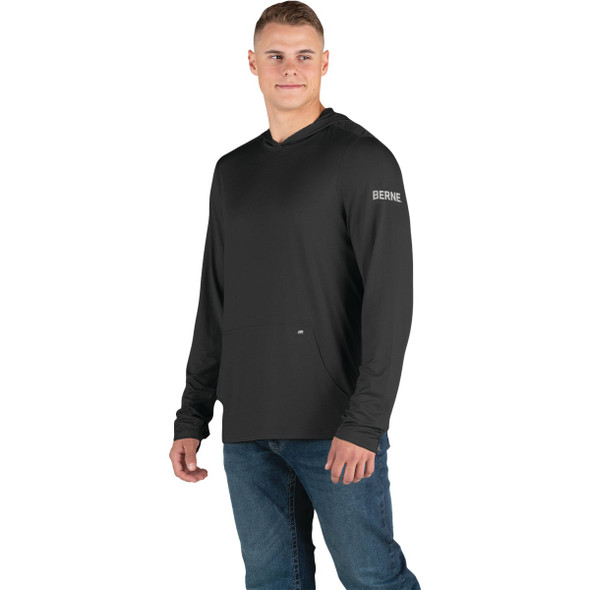 Berne Men's Medium Black Long Sleeve Hooded UPF Sun Shirt SH13BKR400