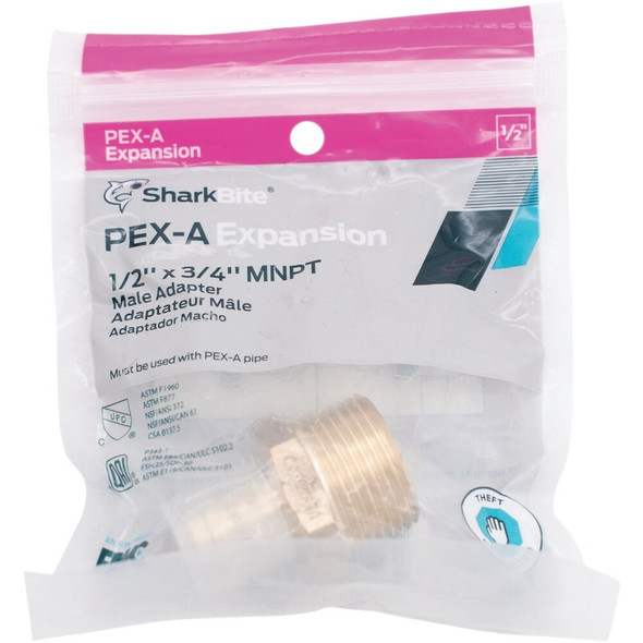 SharkBite PEX-A Brass 1-2 In. x 3-4 In. MNPT Adapter UAB116LFA 440107