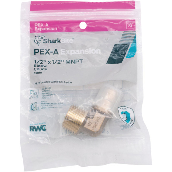 SharkBite PEX-A Brass 1-2 In. x 1-2 In. MNPT Elbow UAB280LFA 447174