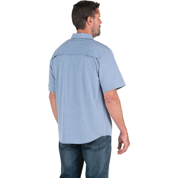 Berne Flex180 Men's Large Chambray Blue UPF Button Down Short Sleeve Shirt