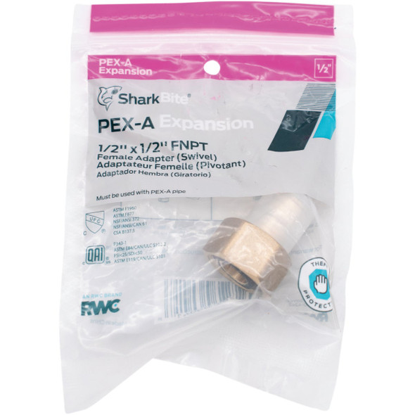 SharkBite PEX-A Brass 1/2 In. x 1/2 In. FNPT Swivel Adapter