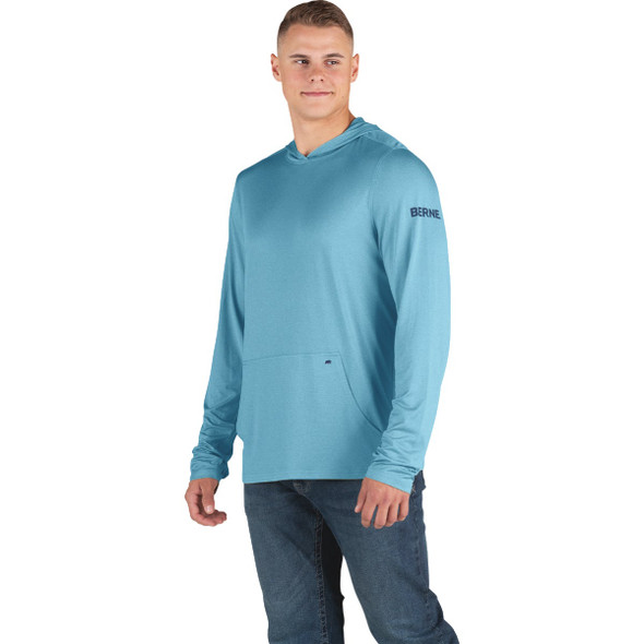 Berne Men's Large Heathered Blue Jay Long Sleeve Hooded UPF Sun Shirt