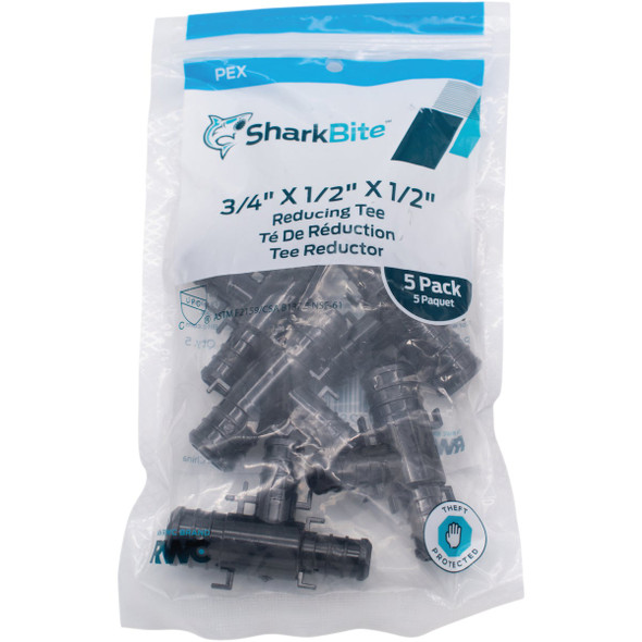 SharkBite PEX-B 3-4 In. x 1-2 In. x 1-2 In. Poly Alloy Barb Tee (5-Pack) UP454A5 487741