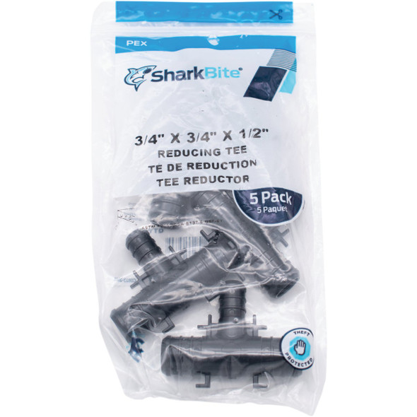 SharkBite PEX-B 3-4 In. x 3-4 In. x 1-2 In. Poly Alloy Barb Tee (5-Pack) UP412A5 477326