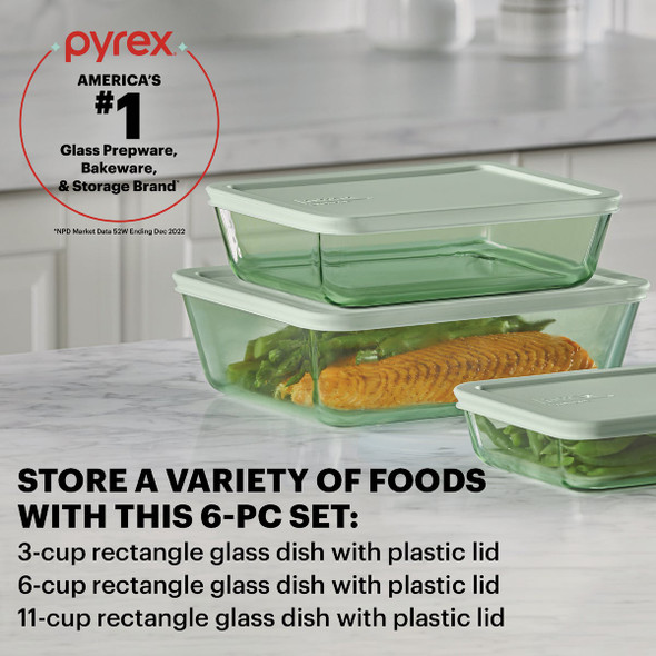 Pyrex Simply Store Tinted Green Rectangle Storage Set with Plastic Lids (6-Piece) Pyrex Simply Store Tinted Green Rectangle Storage Set with Plastic Lids (6-Piece)