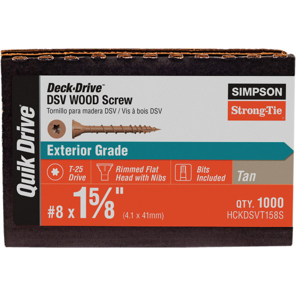 Deck-Drive DSV WOOD Screw (Collated)  #8 x 1-5-8 in. T25 6-Lobe, Tan (1000-Qty) HCKDSVT158S 315417