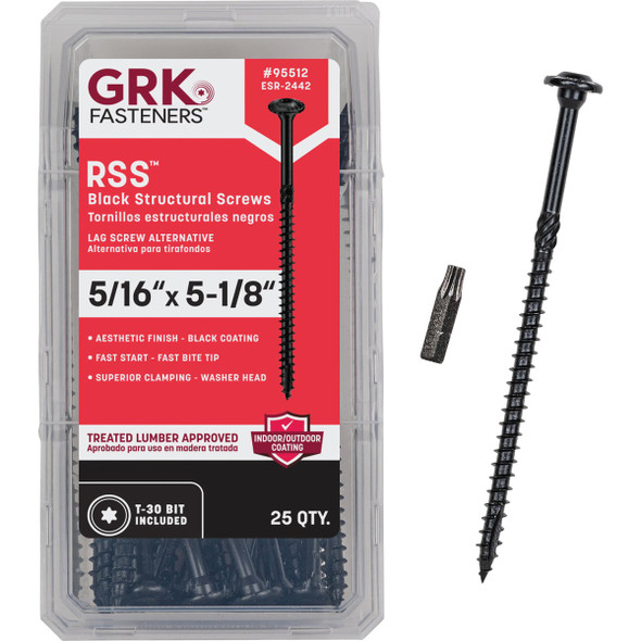 GRK RSS 5/16 In. x 5-1/8 In. Star Drive Washer-Head Black Structure Screw (25 Ct.) GRK RSS 5/16 In. x 5-1/8 In. Star Drive Washer-Head Black Structure Screw (25 Ct.)