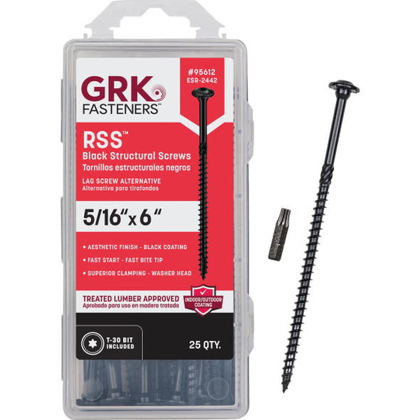 GRK RSS 5-16 In. x 6 In. Star Drive Washer-Head Black Structure Screw (25-Count) 95612 247615