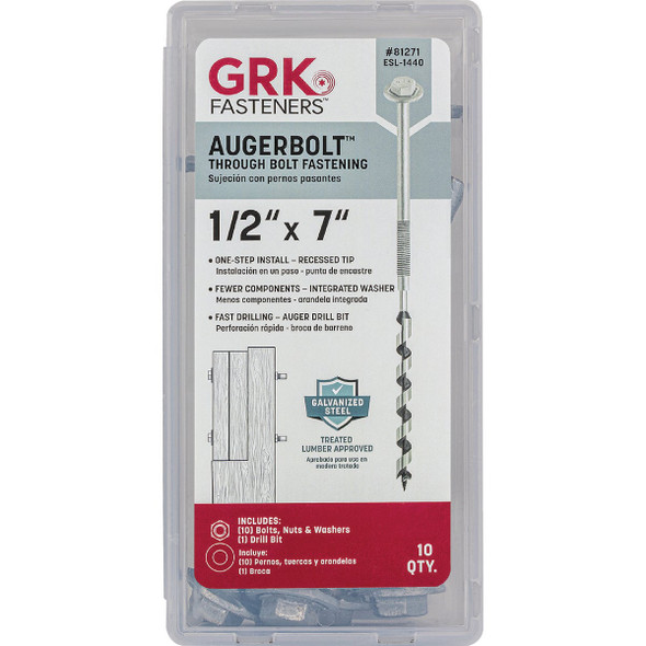 GRK AugerBolt 1/2 In. x 7 In. Galvanized Hex Through Bolt (10-Count) 81271