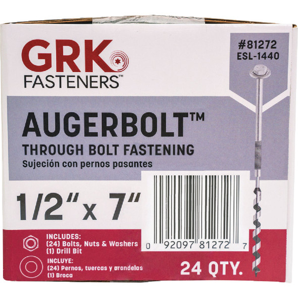 GRK AugerBolt 1/2 In. x 7 In. Galvanized Hex Through Bolt (24-Count) 81272