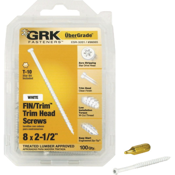 GRK #8 x 2-1/2 In. Star Drive White Steel Trim Screw (100-Count) 96065