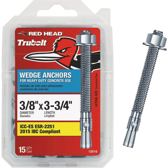 Red Head 3/8 In. x 3-3/4 In. Concrete Wedge Anchor (15 Ct.) 12016