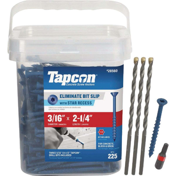 Tapcon 3/16 In. x 2-1/4 In. Star Drive Flat Head Concrete Screw Anchor (225 Ct.)