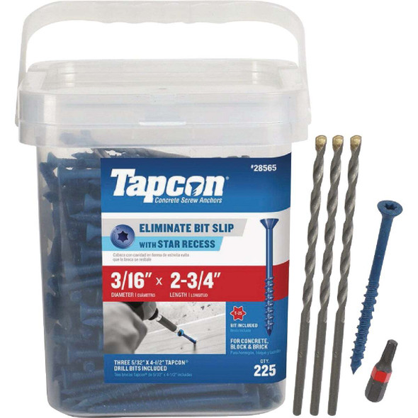 Tapcon 3/16 In. x 2-3/4 In. Star Drive Flat Head Concrete Screw Anchor (225 Ct.)