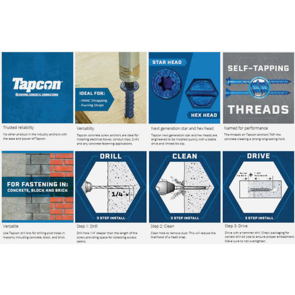 Tapcon 1/4 In. x 2-3/4 In. Star Drive Flat Head Concrete Screw Anchor (150 Ct.)