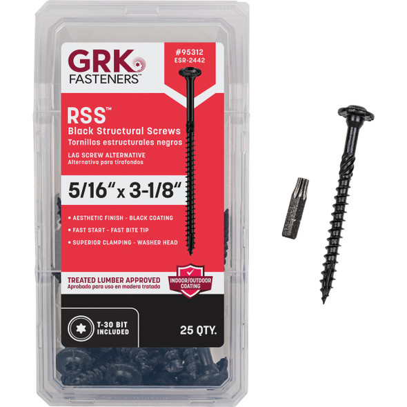 GRK RSS 5/16 In. x 3-1/8 In. Star Drive Washer-Head Black Structure Screw (25 Ct.) GRK RSS 5/16 In. x 3-1/8 In. Star Drive Washer-Head Black Structure Screw (25 Ct.)