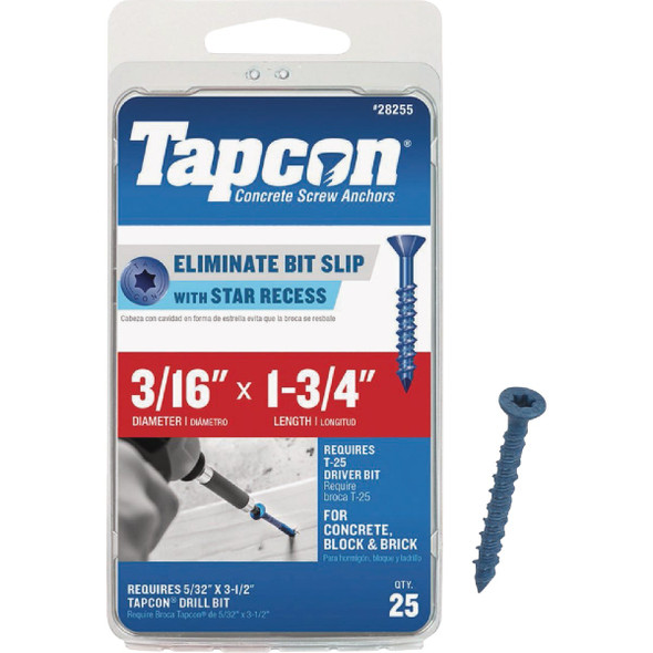 Tapcon 25ct 3/16x1.75" Sh Screw 28255