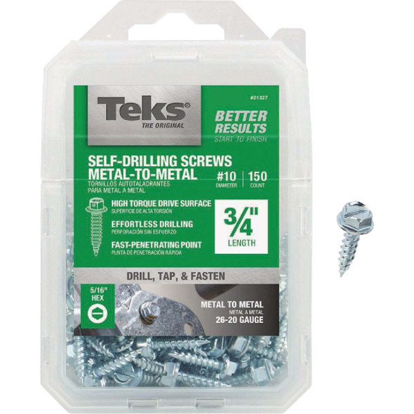 Teks #10 x 3/4 In. Hex Washer Head Sharp Point Metal to Metal Screw (150-Count)