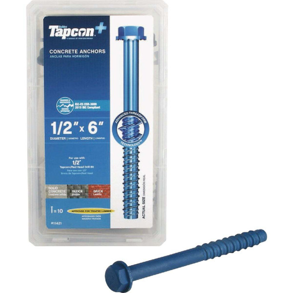 Tapcon 1/2 In. x 6 In. Hex Washer Concrete Screw Anchor (10-Count) 11421