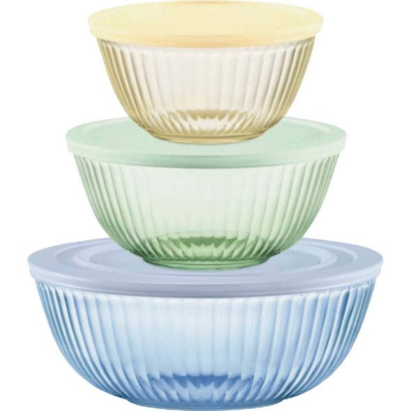 Pyrex Colors Sculpted Tinted Covered Glass Mixing Bowl Set (6-Piece) 1149548