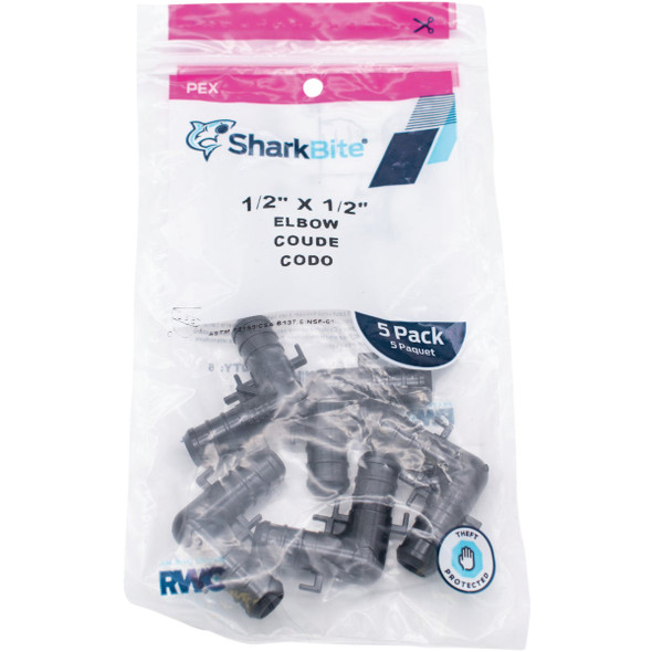 SharkBite PEX-B PEX 1-2 In. Poly Alloy Barb Elbow (5-Pack) UP248A5 463248
