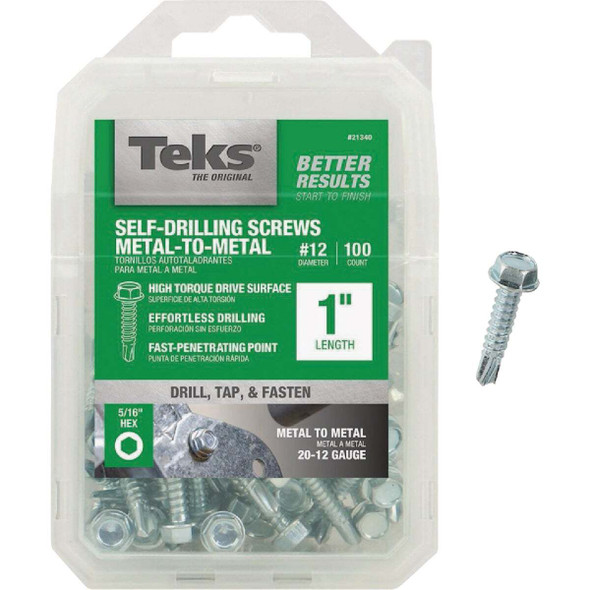 Teks #12 x 1 In. Hex Washer Head Sharp Point Metal to Metal Screw (100-Count)