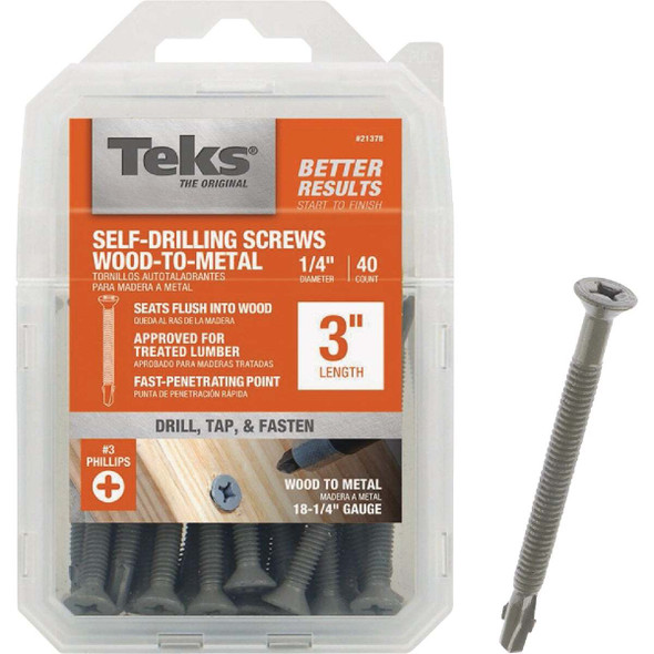 Teks #14 x 3 In. Phillips Flat Head Self-Drilling Wood to Metal Screw (40-Count)