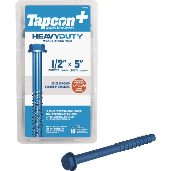 Tapcon 1/2 In. x 5 In. Hex Washer Concrete Screw Anchor (10-Count) 11449